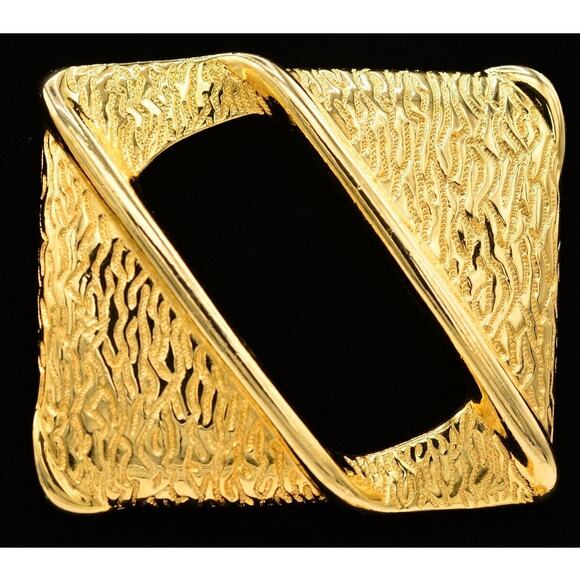 Givenchy Vintage Rectangle Brooch Pin Textured Gold Large Chunky Signed 80s Bin1 - Picture 1 of 12